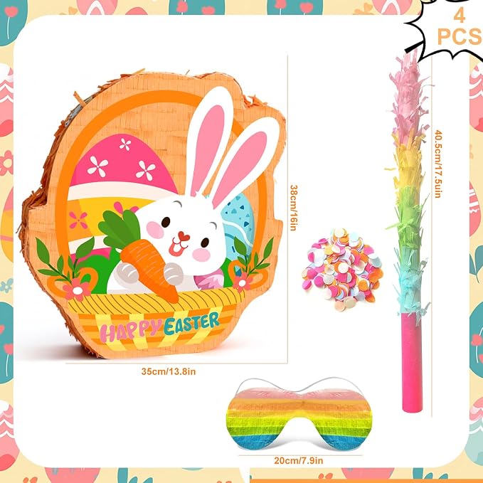 Happy Easter Pinata, 13.8'' x 16'' Spring Party Piñata Bunny Egg Piñata for Spring Easter Party Decorations Supplies
