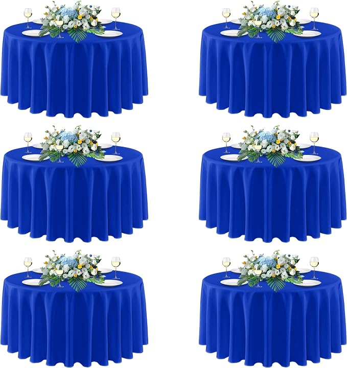 sancua Royal Blue Round Tablecloths 120 Inch, 6 Pack - Circle Fabric Cloth Table Cloths for Independence Day Wedding Party Banquet Birthday, Washable Polyester Table Cover (Fit 30-72 Inch Tables)