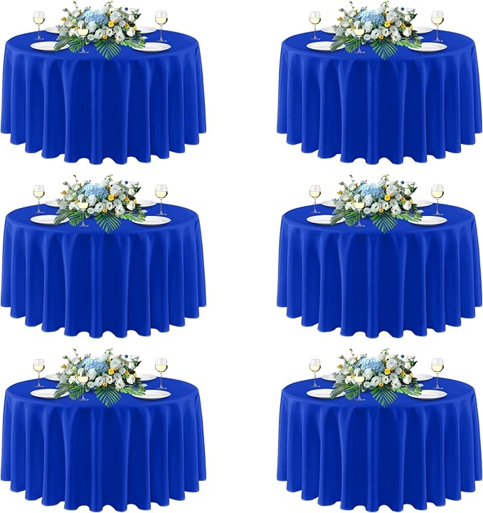 sancua Royal Blue Round Tablecloths 108 Inch, 6 Pack - Circle Fabric Cloth Table Cloths for Wedding Party Banquet Birthday, Washable Polyester Table Cover (Fit 30-72 Inch Tables)
