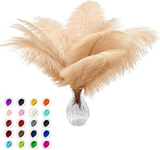 Piokio 40 pcs Natural Champange Ostrich Feathers 10-12 inch(25-30 cm) Bulk for Party Centerpieces and DIY Clothes Decoration, Gatsby Decorations