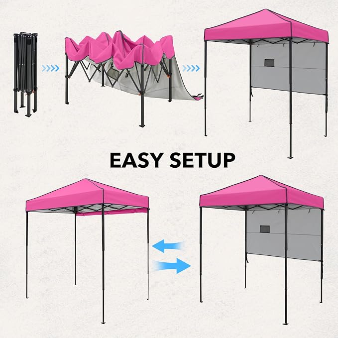6x4 Pop Up Canopy Tent with Half Wall Panel, Instant Portable Beach Canopy, Outdoor Tent with Carry Bag for Camping, Sports, Tailgating, Events, Pink