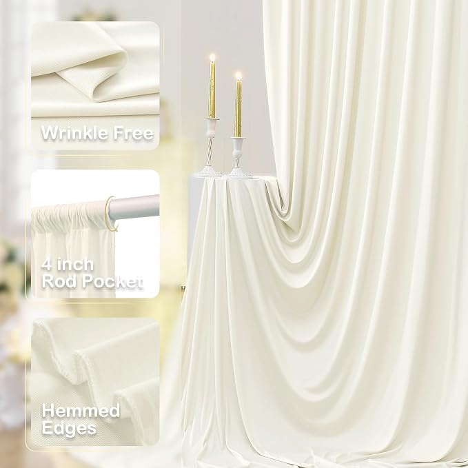 12ft x 10ft Ivory Backdrop Curtains for Parties, Wrinkle Free 2 Panels Photo Backdrop Drapes Back Drop Cloth for Wedding Birthday Photography Background Decor