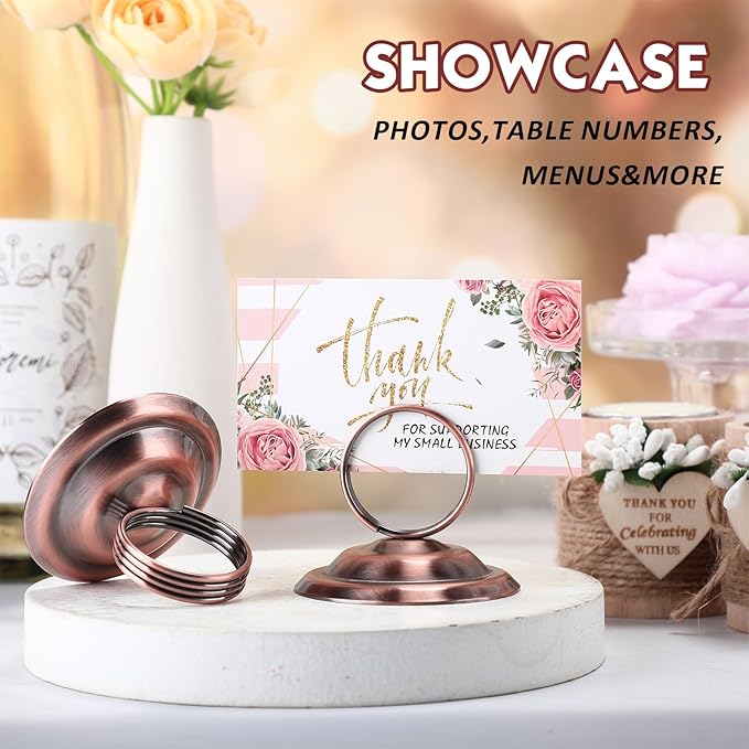 MotiMind 24 Pcs Table Number Holders-Metal Place Card Holders Table Number Stands Tabletop Sign Stands for Photos, Menu, Memo, Notes, Wedding, Restaurant, Banquet, Birthday(Antique Copper)