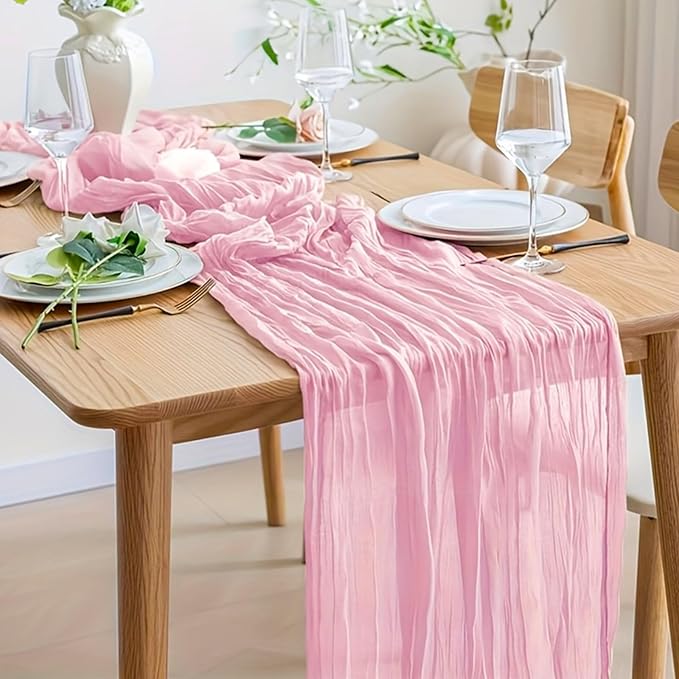 Pink Cheesecloth Table Runner 21x120 Inch Gauze Table Runners Reusable Polyester 10ft Boho Rustic Cheese Cloth Table Runner for Wedding Party Baby Shower Birthday