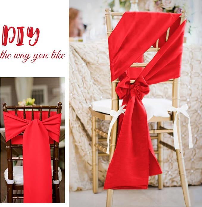 Pesonlook 120 PCS Red Satin Chair Sashes Bows,Satin Chair Sashes Universal Chair Cover for Wedding Reception Restaurant Event Decoration Banquet,Party,Hotel Event Decorations (7 x 108 inch)