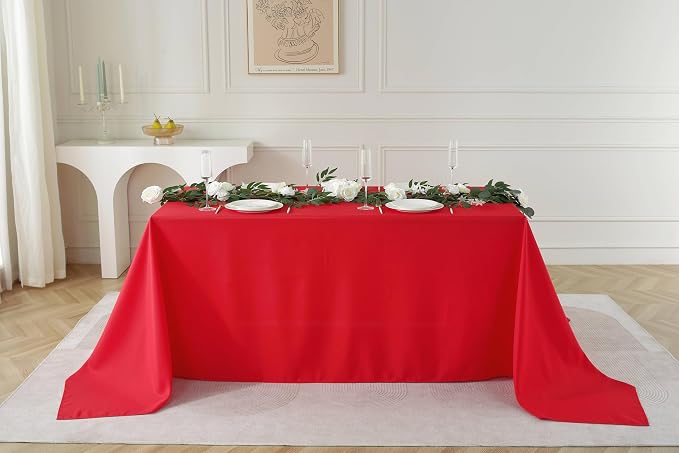 5 Pack Rectangle Tablecloth, 90 x 156 Inch Red Table Cloth, Polyester Fabric Washable Tablecloth for Home, Party, Wedding or Restaurant Use