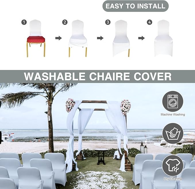 50 PCS White Folding Chair Covers for Party Spandex Stretch Chair Cover Durable, Washable Slipcovers, Universal Fit for Weddings, Dining, Events Decor