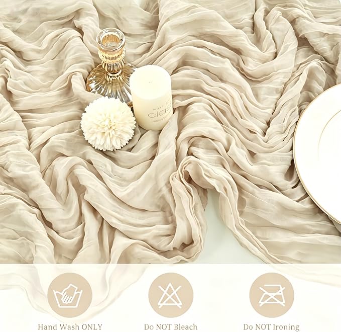 16 Pack Beige Cheesecloth Table Runner 35x120 Inch Boho Gauze Cheese Cloth Table Runners, 10 FT Long Rustic Sheer Table Runners for Wedding Bridal Baby Shower Birthday Party Table Decorations