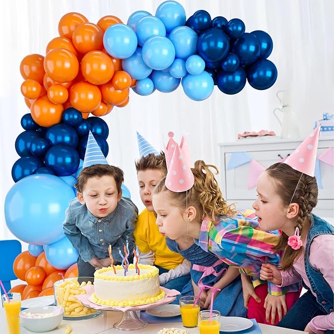 Blue Balloons Garland Arch Kit, Navy Blue and Orange Balloon Arch Kit, Orange Latex Balloons Party Balloon For Birthday Decoration Wedding Baby Shower Engagement DIY Decoration Party Supplie