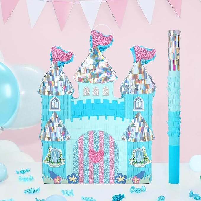 WERNNSAI Princess Castle Piñata - Ice Castle Piñata Blue Princess Party Decorations for Girls Birthday Party Game Magical World Birthday Party Decoration Supply Winter Fairy Party Game