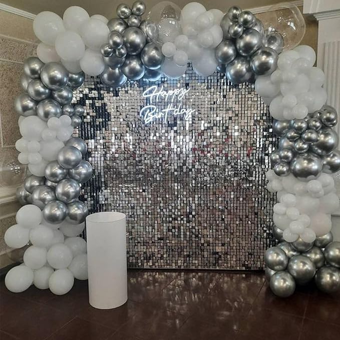 Silver Shimmer Wall Backdrop 24 Panels Cover 6 x 4 Ft, Photo Backdrops for Wedding,Anniversary,Birthday,Party Decoration