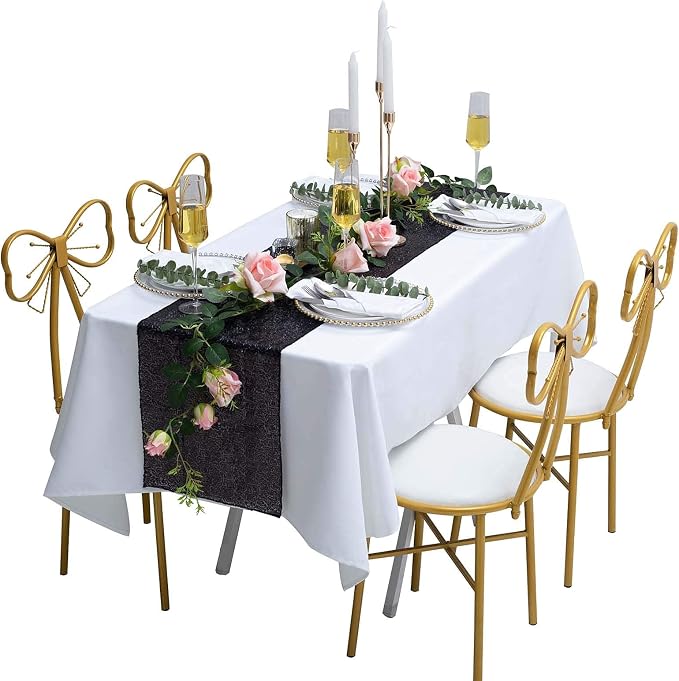 2 Pack Black Sequin Table Runner 12x72 Inch, High Density Sparkly Glitter Table Runners for Wedding Reception, Birthday Party, Banquet, Baby Shower,Halloween, Black Metallic Shimmering Decor