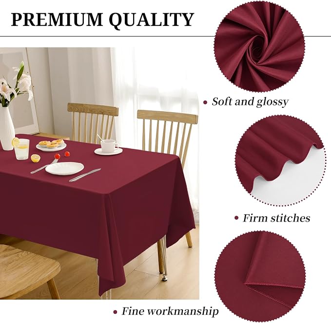 12 Pack Burgundy Tablecloths for Rectangle Tables 60 x 126 Inch Polyester Tablecloth 8 Foot Rectangle Table Cloth Wrinkle Resistant Washable Fabric Table Cover for Party Wedding Banquet Events