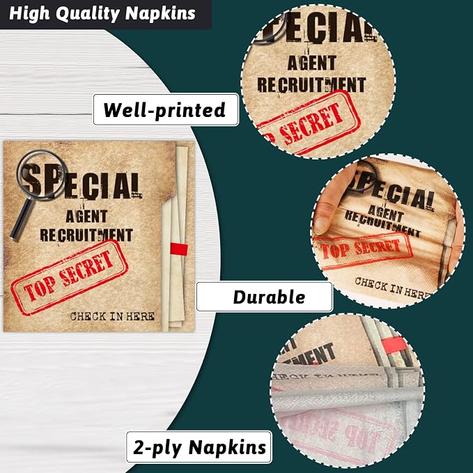 chiazllta 96 Pcs Secret Agent Birthday Party Paper Plate and Napkin Top Secret Spy Detective Plates Napkins, and Forks Party Set Escape Room Tableware Kit for Party Favors 24 Guests