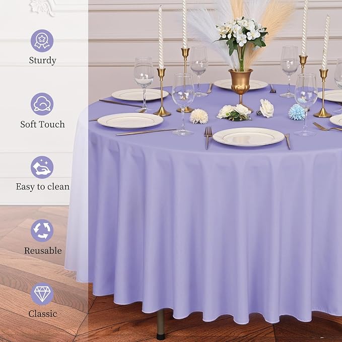 Pesonlook 12 Pack Lavender Round Tablecloth-120 Inch Lavender Table Cloth Polyester Round Table Cover Washable Fabric Table Cover for Wedding/Party/Banquet/Dining/Buffet Table(Lavender/120 Inch)