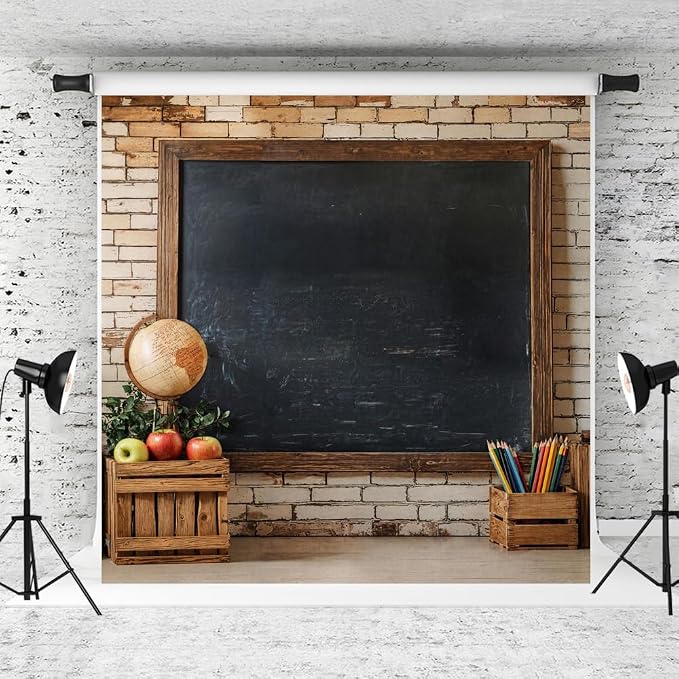Kate Back-to-School Vintage Campus Brick Wall Photo Backdrop, 8x8ft | Features Back-to-School Vintage Campus Brick Wall; Photo background for back-to-school portraits and studio photography.