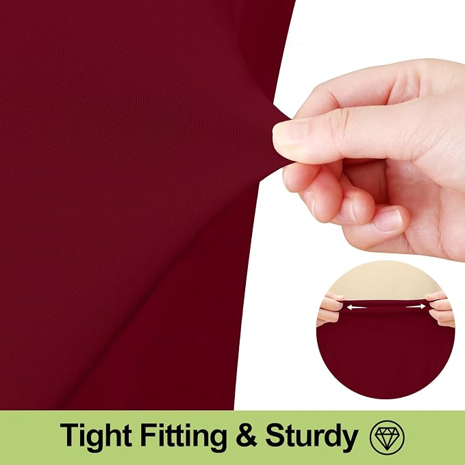 Smiry Spandex Tablecloth 2 Pack, Elastic Fitted Stretch Tablecloth for 6FT Rectangle Tables, Waterproof Washable Table Cover Skirt for Outdoor, Wedding, Banquet & Parties (Wine Red, 72Lx30Wx30H Inch)