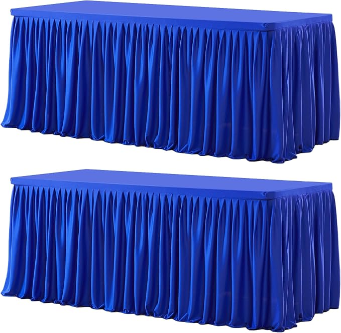 Wish Care 2 Pack Royal Blue Rectangle Table Clothes for 4 Foot Tables, Polyester Fitted Tablecloths 4ft Stretch Table Cover for Wedding, Birthday, Parties, Trade Show, Craft Show
