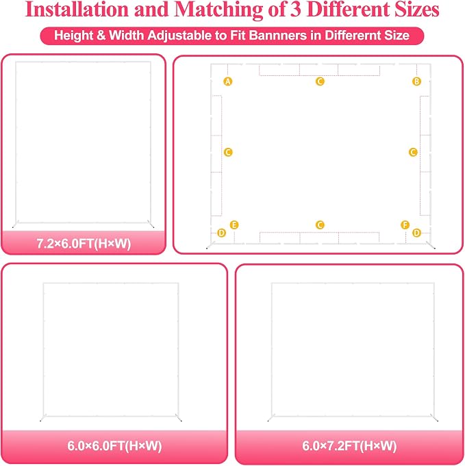 Wokceer Wedding Arch Backdrop Stand Square 7.2 x 6 FT Wedding Arches for Ceremony Metal Balloon Arch Frame for Wedding Birthday Party Garden Arbor Anniversary Event Decor