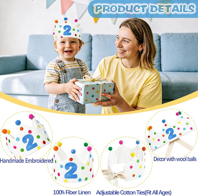 Personalized Hand Embroidered Birthday Hats Unique Happy Birthday Crowns Cute Party Hat for Boy Girl Fit All Ages