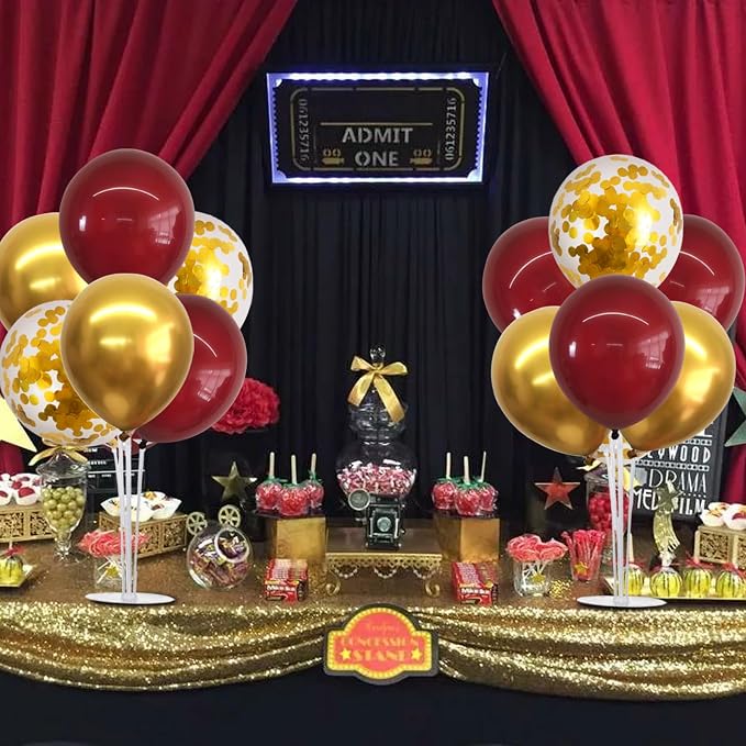 TONIFUL 4 Set Burgundy Red Gold Balloon Centerpieces for Table,Balloon Stand Kit for Graduation Decorations 2026,Christmas,2026 New Year's Eve,Anniversary,Casino,Thanksgiving,Birthday Decorations