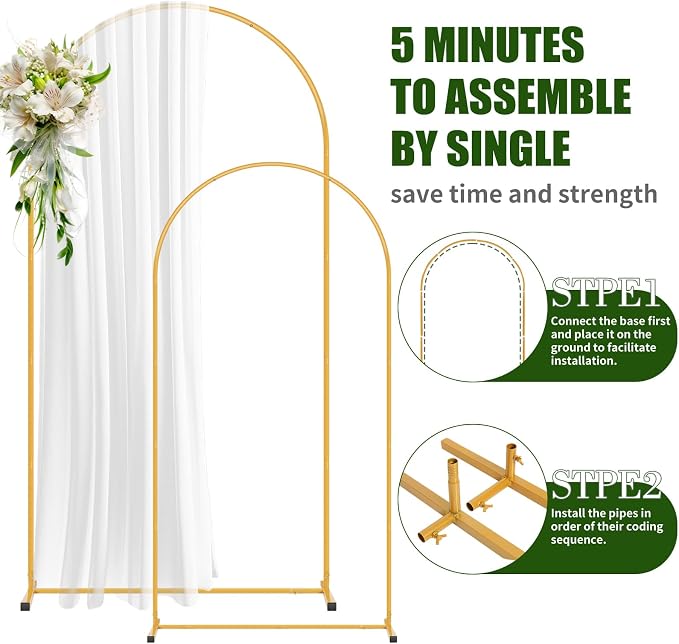 2 Pack Arch Backdrop Stand and Cover Set (7.2FT/6FT), Balloon Arch Stand, Metal Background Arch Stand, Backdrop Arch Frame, Wedding Arch for Backdrop (White Cover)