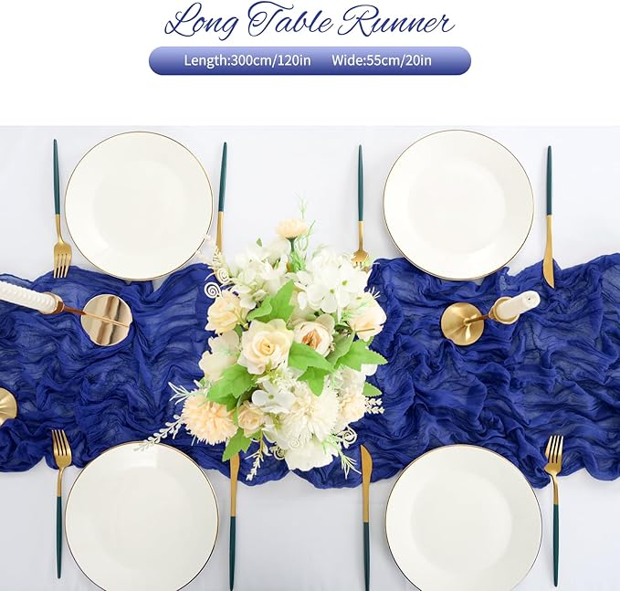 20 Pack Royal Blue Cheesecloth Table Runner 120 Inch 10FT Rustic Boho Gauze Cheese Cloth Table Runner for Wedding Party Baby Shower Thanksgiving Christmas Decoration
