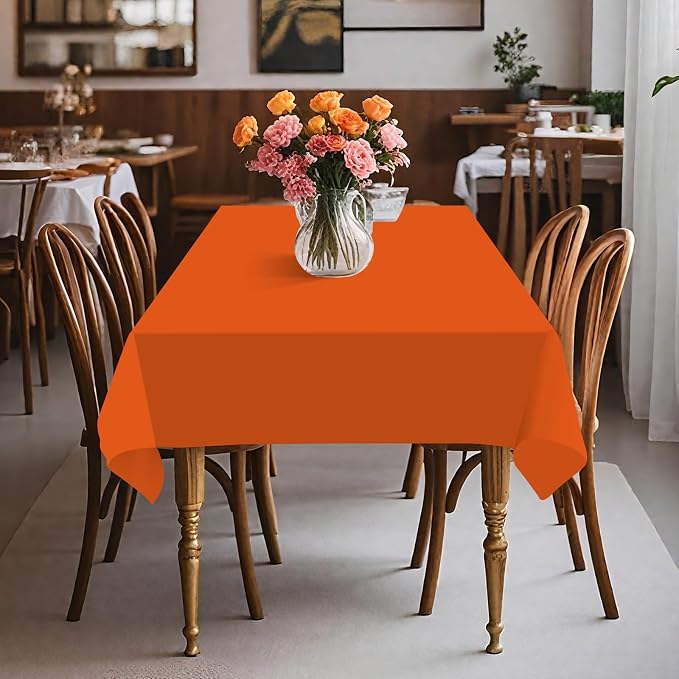 54IN X 160FT Plastic Table Cover Roll with Cutter Box, Cut to Size Plastic Table Cloths for Parties, Birthday, Disposable Tablecloth Roll for All Shape Tables (Orange, 54 Inch X 160 Feet)