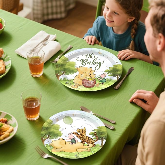 Xynic 343pcs Classic Bear Baby Shower Decorations Complete Party Set for 50 Guests, Classic Pooh Disposable Plates, Banner, Tablecloth, All-in-one Vintage Bear Baby Shower Decorations