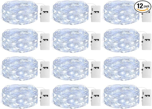 12 Pack Fairy Lights with Timer Battery Operated, 3 Modes 7ft Mini Waterproof String Light, 20 LED Bulk Twinkle Lights for Mason Jars Christmas Decoration Wedding Table Centerpieces,Cool White