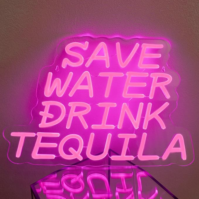 Neon Sign, Save Water Drink Tequila LED Neon Light for Wall Decor, USB Neon Bar Sign for Party Club Restaurant, Bedroom Wall Decor 16.54 x 11.81", Acrylic Material