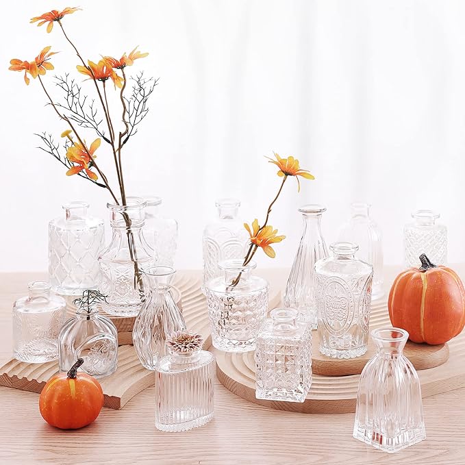 Arme Glass Bud Vase Set of 32 Pcs，Small Glass Vases for Flowers，Clear Bud Vases in Bulk，Vintage Vases for Centerpieces，Small Glass Bud Vase for Rustic Wedding Decorations，Home Table Flower Décor