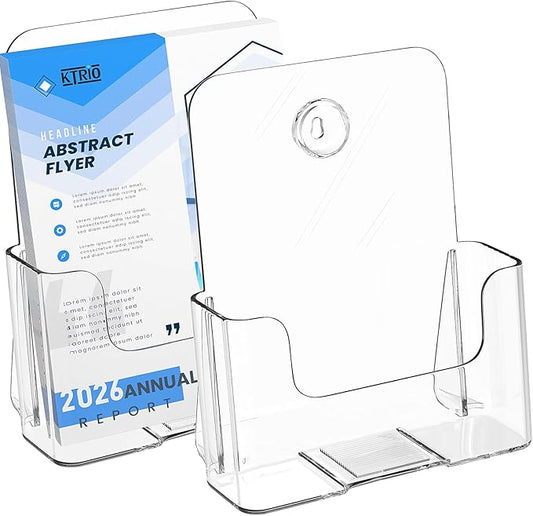 KTRIO Brochure Holder 6 x 9 inch, Acrylic Flyer Holders Stand Display, Clear Stands for Pamphlet, Literature, Magazine, Booklet, Menu, Desk & Wall Mount, 2 Pack