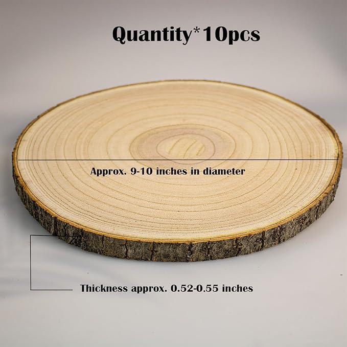 10 pcs Large Wood Slices for Centerpieces 9-10 inches Wood Rounds for Tables Decor Rustic Wood Circles for DIY Crafts and Wedding Decor Round Wooden Discs Wood Slice Ornaments