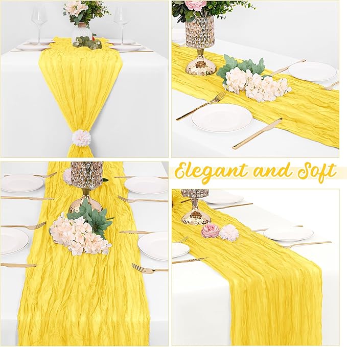 16 Pack Lemon Yellow Cheesecloth Table Runners 20x120 Inch Gauze Table Runner 10FT Easter Cheese Cloth Table Runner Rustic Sheer Runner for Wedding Baby Shower Birthday Party Table Decor
