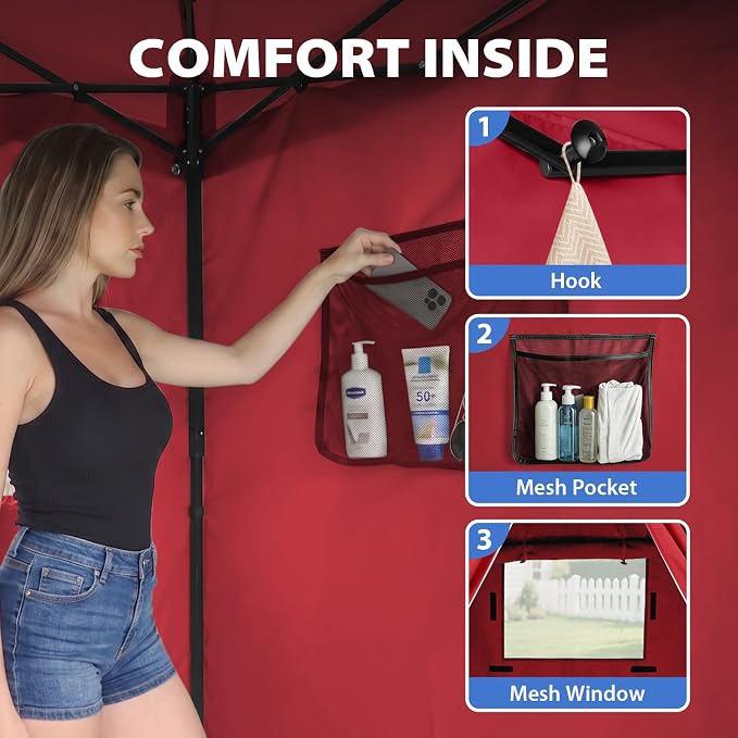 EAGLE PEAK 4x4 Pop Up Changing Tent, Flat Top Changing Room, Red | Portable, Privacy Tent, Pool Cabana, Dressing Room, Shower & Toilet Use, Opaque Fabric, Instant Setup, Photoshoots, Camping