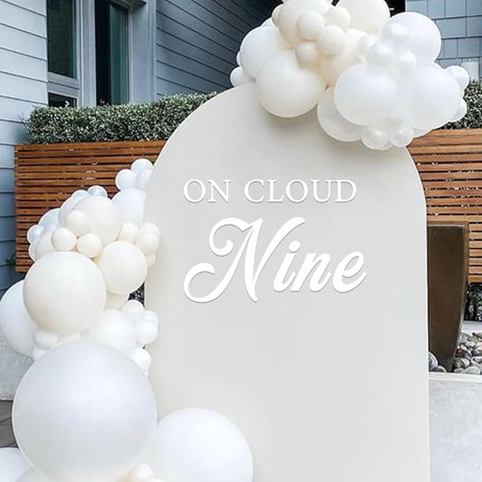 On Cloud Nine Party Decal Sign - Cloud Nine Baby Shower Decor, Decal Sticker for Wall, Mirror or Acrylic, White