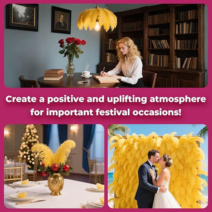 Piokio 40 pcs Gold Ostrich Feathers 12-14 inch(30-35 cm) Bulk for Wedding Party Centerpieces and DIY Clothes Decoration, Gatsby Decorations