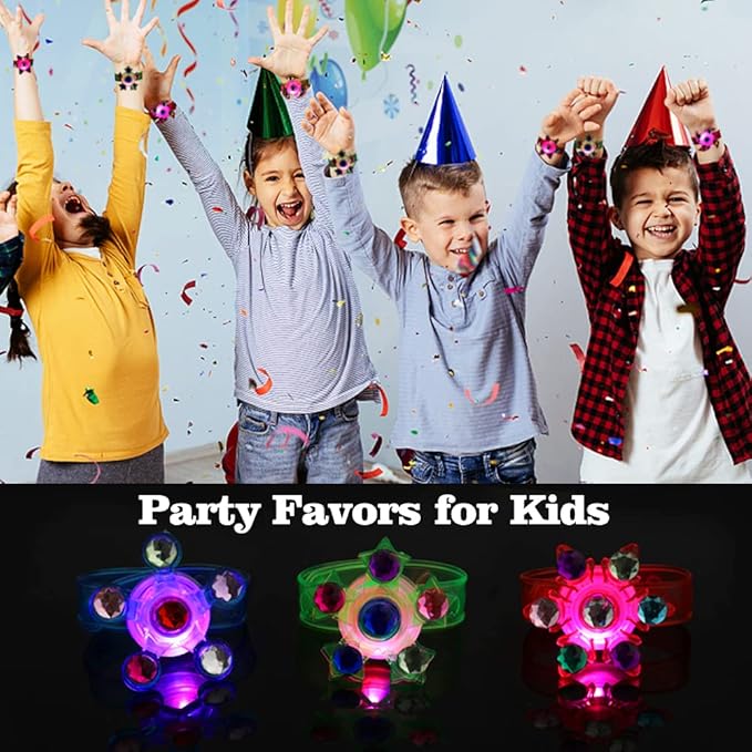 Easter Basket Stuffers- 48 Pack LED Light Up Fidget Spinner Bracelets, Glow in The Dark Party Favors for Kids 4-8 8-12 Boy Girls, Easter Egg Fillers Treasure Box Toys Classroom Prizes