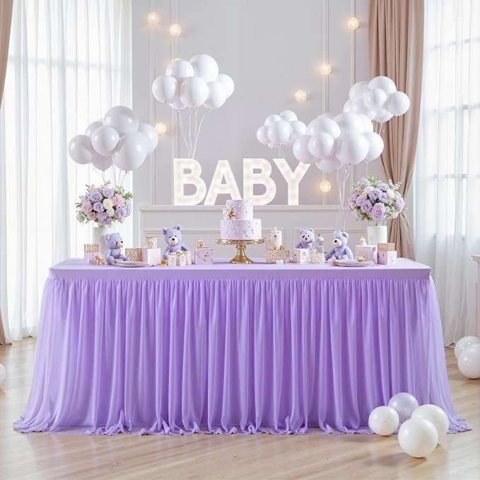 HB HBB MAGIC Purple Table Cloths 6 Foot Rectangle Tulle Table Skirt Rectangle Tables 6ft Fitted Spandex Table Covers Stretch Elastic Banquet Wedding Baby Shower Birthday Party Table Cloths