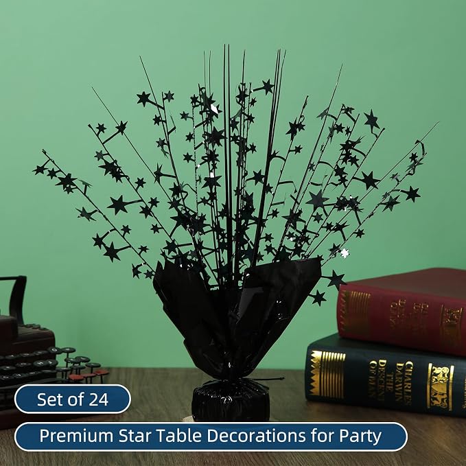 24 Pack Black Metallic Foil Spray Centerpiece Star Table Decoration Burst Table Centerpieces for Birthday New Year Wedding Anniversary Graduation Party Supply (Black)