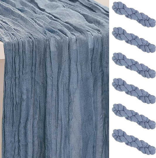 6 Pack Dusty Blue Cheesecloth Table Runner 35x120 Inch 10Ft Rustic Gauze Cheese Cloth Table Runner Sheer Cheesecloth Table Runners for Wedding Party Bridal Shower Decoration