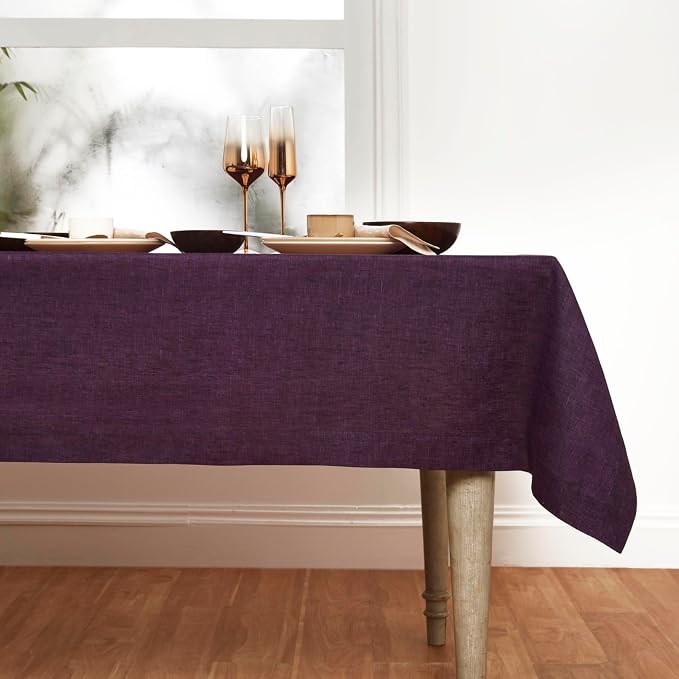 Solino Home Linen Tablecloth 60 x 144 Inch - 100% Pure Linen Grape Table Cloth for Rectangular Tables - Athena, Machine Washable Cloth Tablecloth for Summer