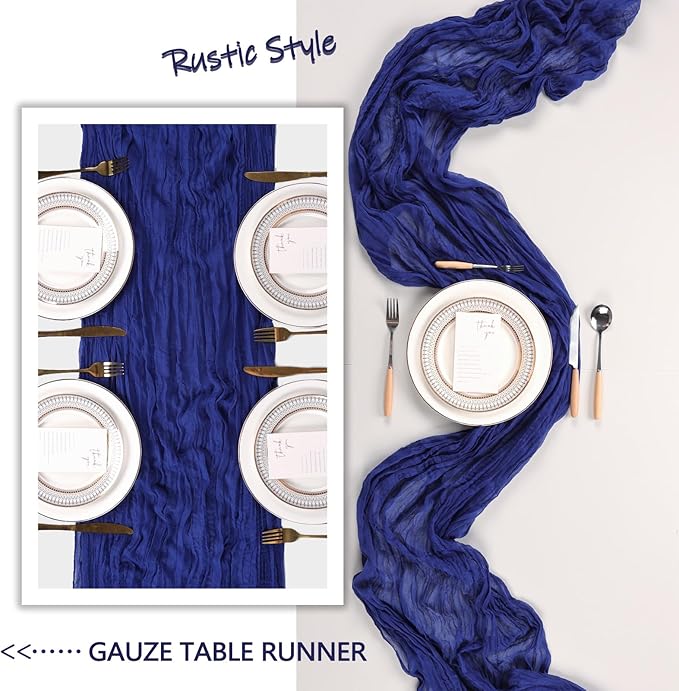 6 Pack Royal Blue Cheesecloth Table Runner 10Ft Gauze Cheese Cloth Table Runner 35x120 Inch Boho Sheer Rustic Fabric for Decor Bridal Baby Shower Wedding Centerpiece Home Table Decoration