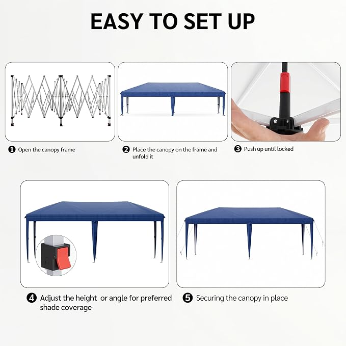 10x20 FT Portable Pop Up Canopy Tent with Sandbags, Adjustable Height Instant Gazebo Without Sidewalls,Waterproof Outdoor Canopy for Camping, Parties, Vendor Events (Blue, 3m × 6m Without sidewalls)