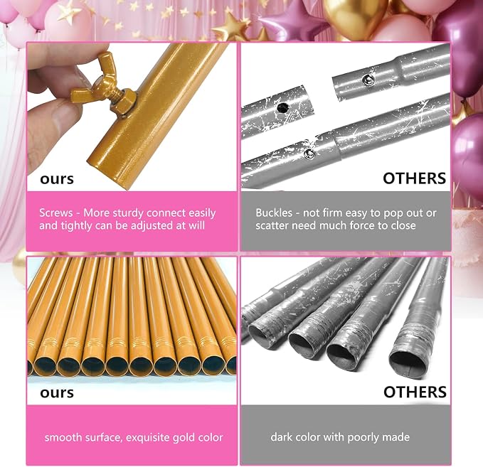 Gold Square Wedding Arch 6.6FTx6.6FT Backdrop Stand Metal Balloon Arch Stand Garden Arbor Frame for Wedding Birthday Party Baby Shower Photo Booth Background Decoration