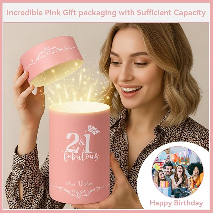 21st Birthday Gifts,Unique Engraved 21st Wine Glass,21 Year Old Birthday Decorations For Her,21&Fabulous Sash and Tiara For Women,Friends,Sister-Turning 21th Party Favor Supplies