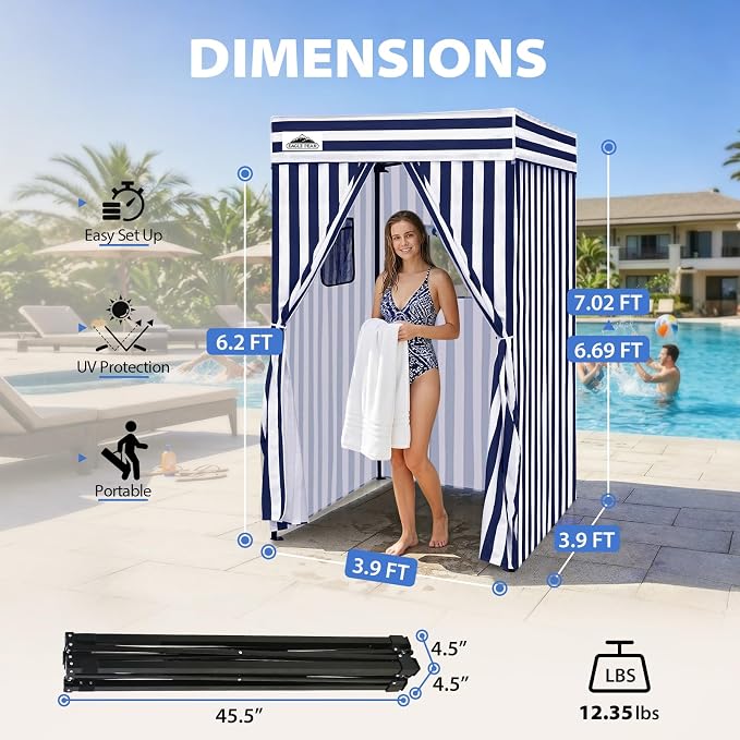 EAGLE PEAK 4x4 Pop Up Changing Tent, Flat Top Changing Room, White/Blue | Portable, Privacy Tent, Pool Cabana, Dressing Room, Shower & Toilet Use, Opaque Fabric, Instant Setup, Photoshoots, Camping