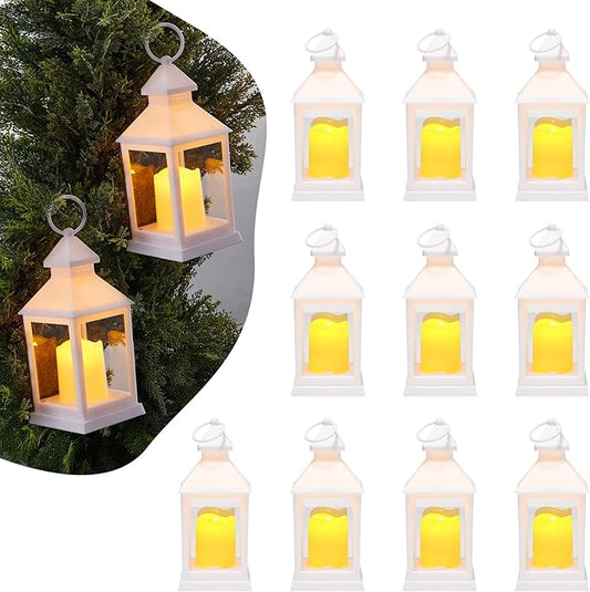 VEVOR 12 Pcs Decorative Candle Lantern, LED Electric Flameless Candle, Plastic LED Holder with Glass, Wall Hanging Indoor Porch Lanterns for Wedding Table Party Farmhouse Indoor Decor, White