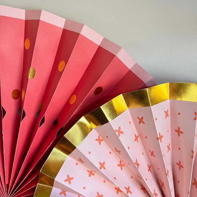 PapaKit 8-Piece Origami Paper Fan Set - Orange & Gold Metallic Hanging Pinwheels – Reusable Wall Backdrop for Birthday, Wedding, Bridal Shower, Baby Shower, & Boho Party Decorations